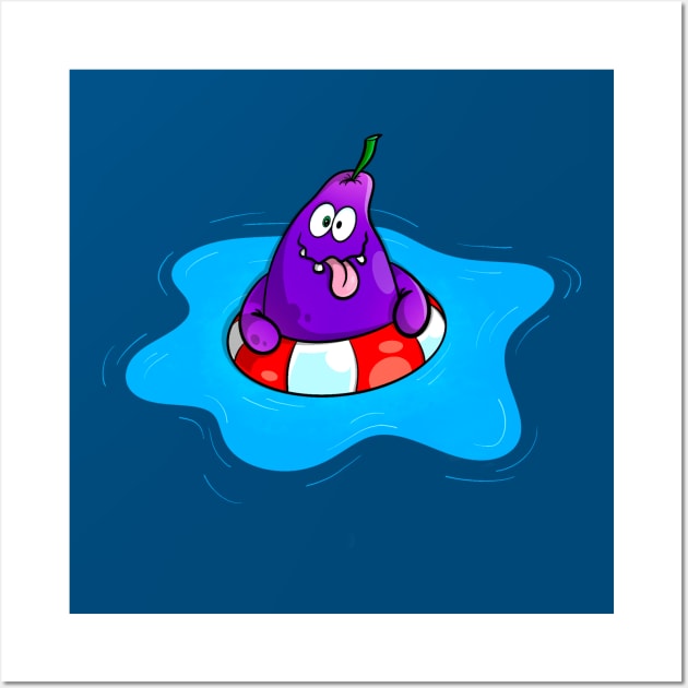 Funny eggplant swimmer Wall Art by TTirex